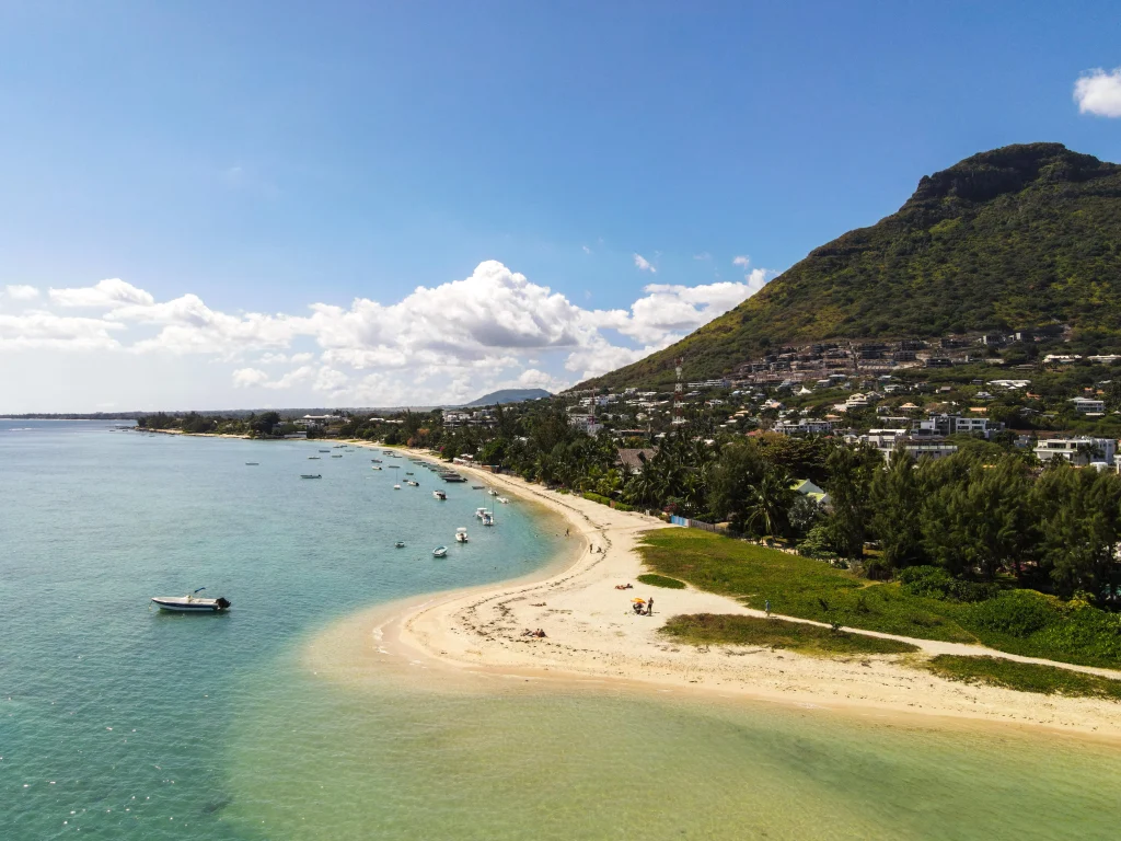 Tropical beach in Mauritius with turquoise water and white sand