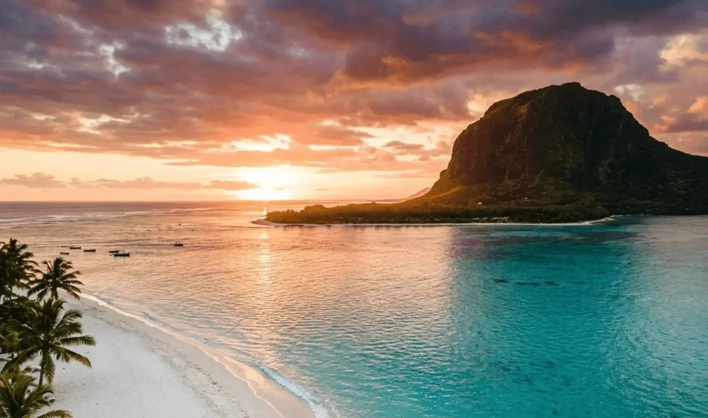 Sunset coastline near Le Morne Brabant